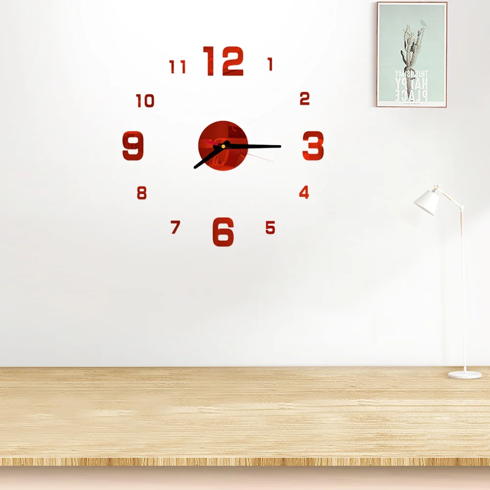 

Large Red Acrylic Wall Clock Arabic Numbers Silent Modern Framless Decorative Clock For Living Room Bedroom Office
