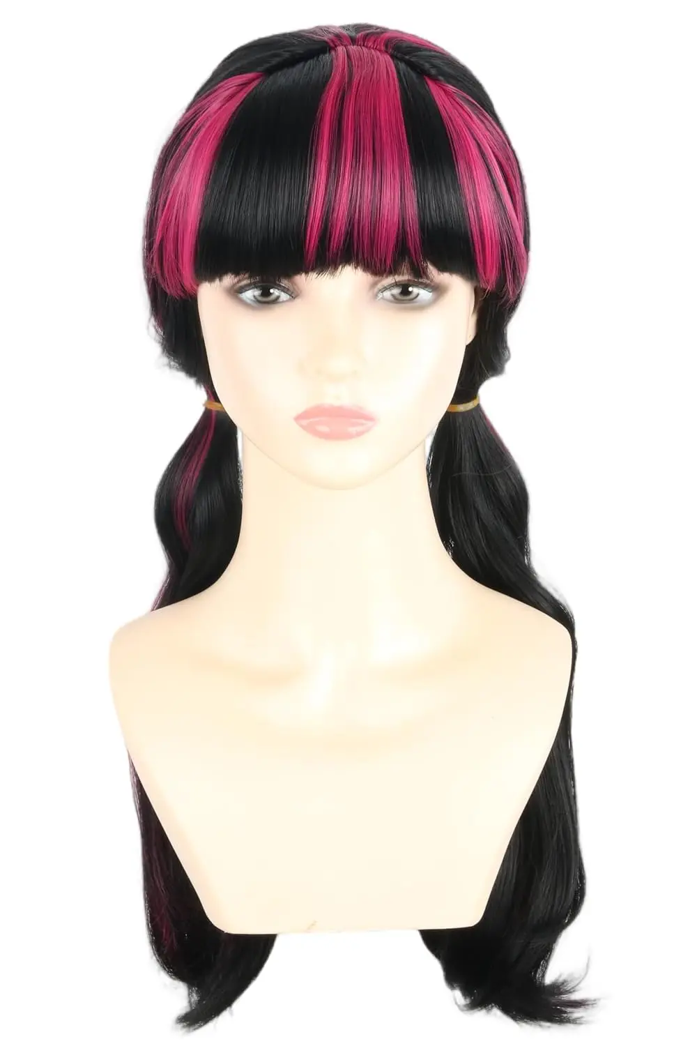Black/Pink Long Straight Pigtail Wig with Bangs Gothic Vampire Wig | Halloween Party Cosplay Costume Wigs - view 2