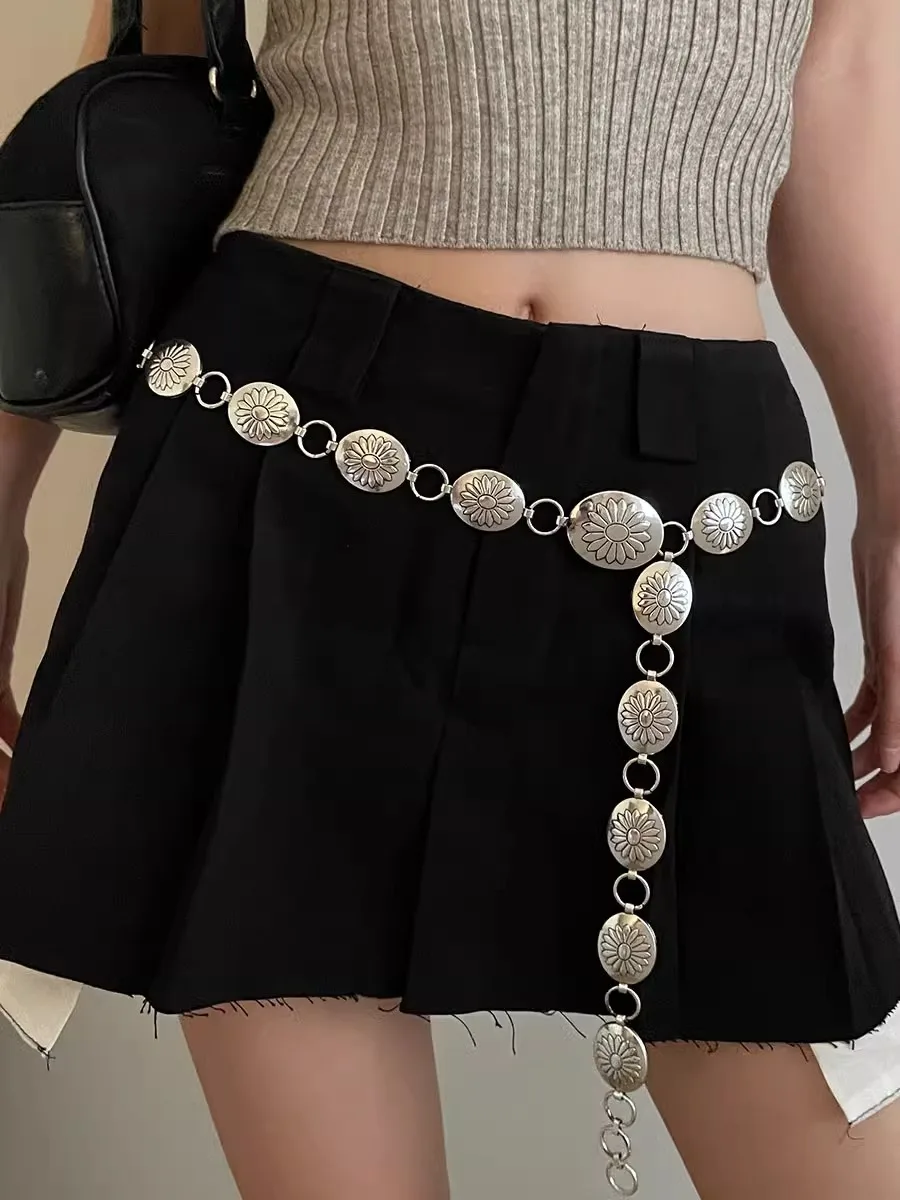 Metal Embossing Waist Chain For Women Korean Version New High-End Fashion Accessory For Skirts Versatile Belt