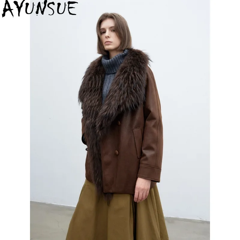 AYUNSUE Real Raccoon Fur Collar Winter Jacket Women Warm white goose down Coat Woman Clothes Fashion parka 2026 Jaqueta Feminina
