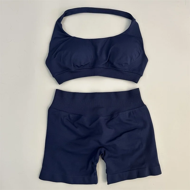 Yoga Shorts Set Naadloze Yoga Set Workout Scrunch Shorts Sets Halter Sportbeha Scrunch Shorts Fitnesskleding Gympak