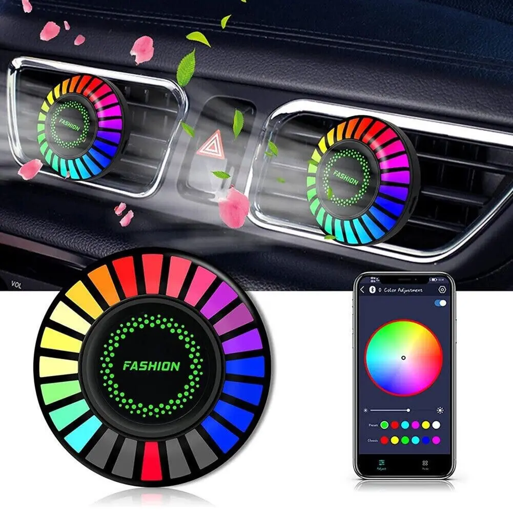 Car Atmosphere Light 3D Pickup RGB Voice Control Rhythm Car Atmosphere Light Music Car Air Outlet Aromatherapy Round