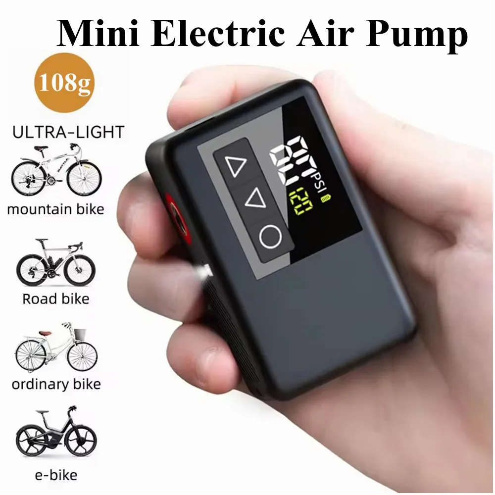 

120PSI Portable Pocket Bike Electric Air Pump Schrader Presta Valve MTB Rechargeable Compressor Tire Inflator Bike Accessories