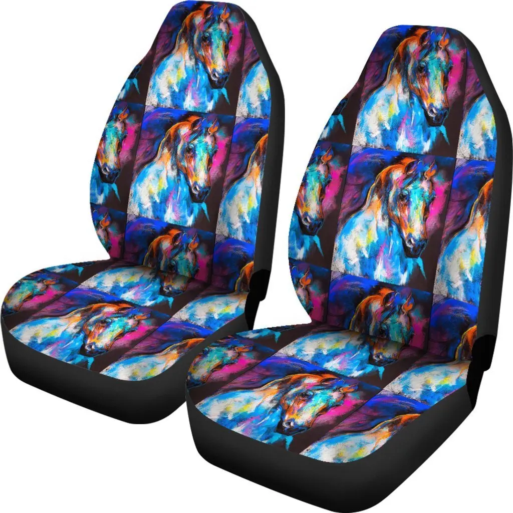 Horse Portrait Pattern Print Seat Cover Car Seat Covers Set 2 Pc, Car Accessories Car Mats