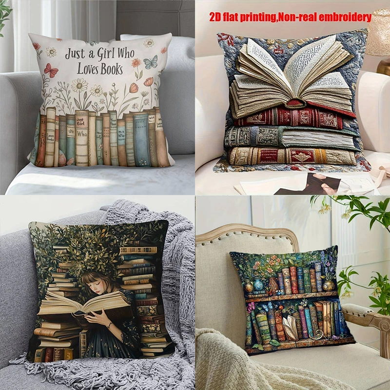 

Cozy Book-Lover Themed Pillowcase - Literary Quote & Book Pattern Pillow Cover for Bookish Home Decor