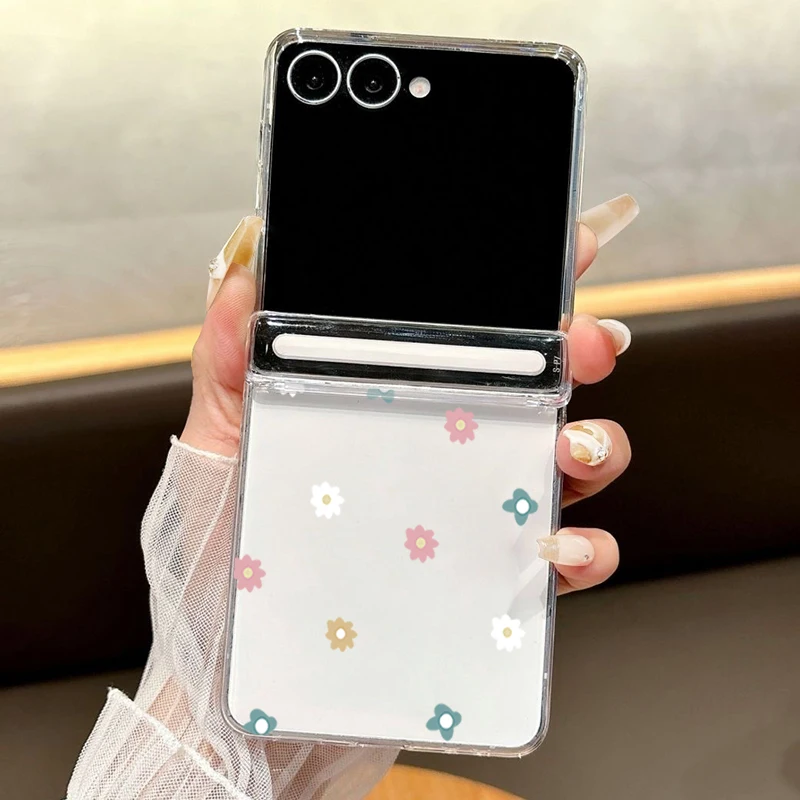 Magnetic Clear Hard Phone Case For Samsung Galaxy Z Flip7 FE Flip6 Flip5 Flip7 6 5 Shockproof Folding Love Heart Patterned Cover