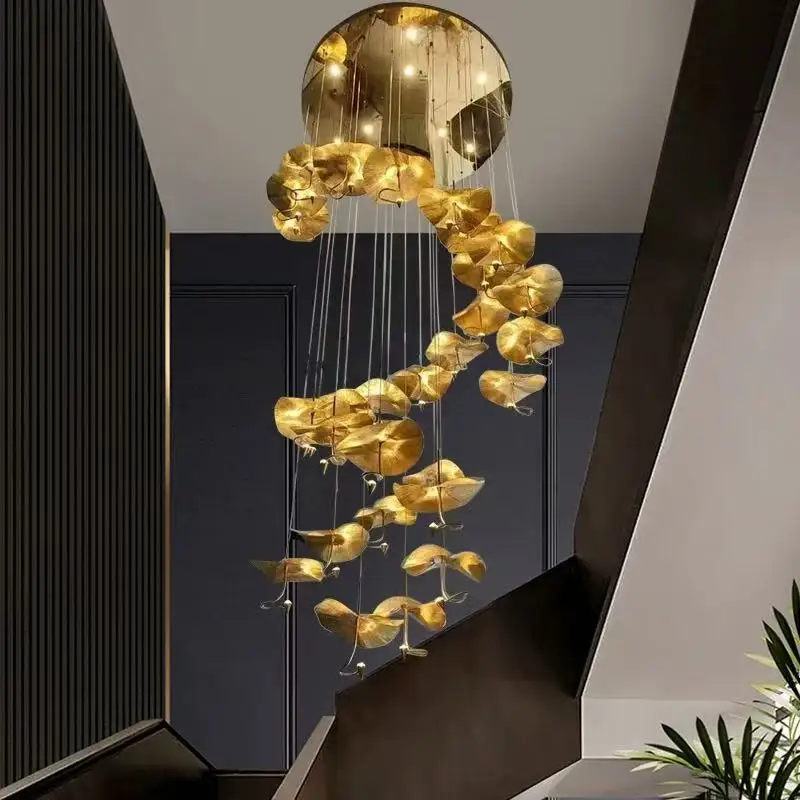 

American Style Flying Saucer Glass Spiral Lamp Gold Finish Lustre 3 Color Dimmable for Hotel Villa Ceilings