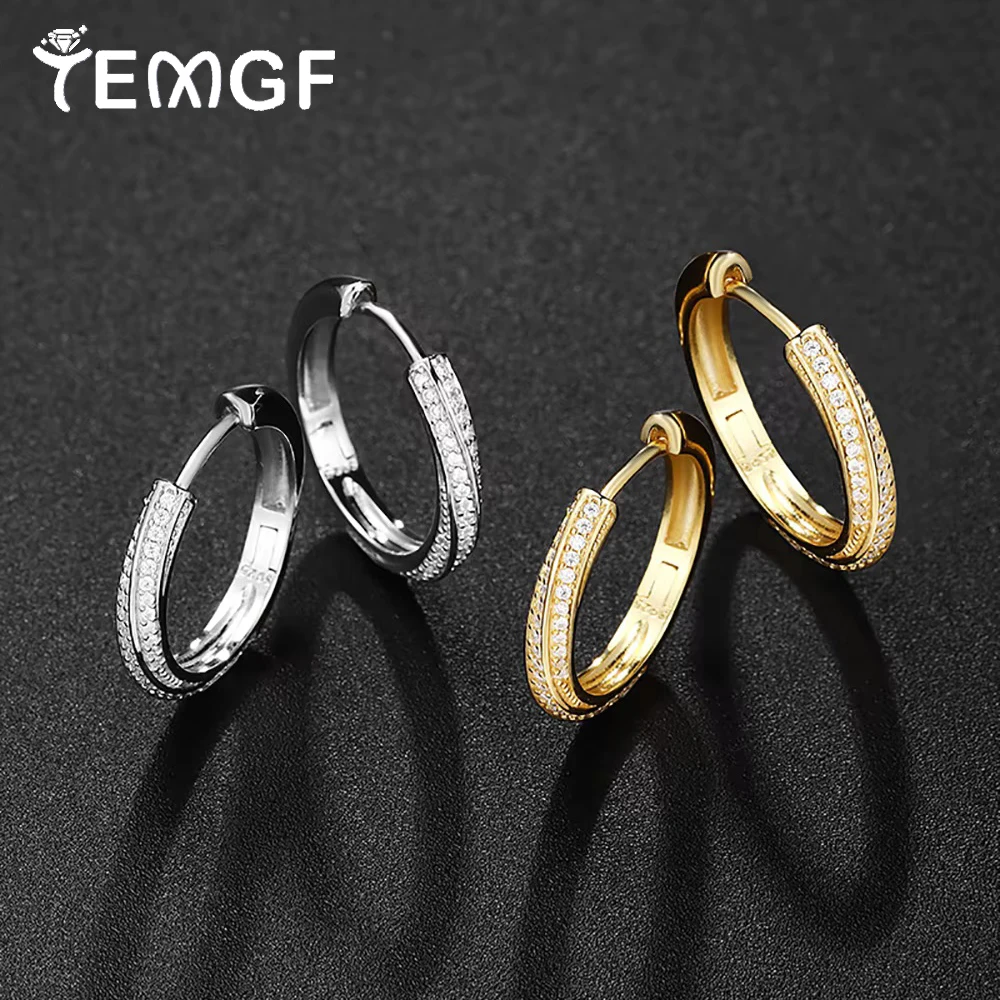

TEMGF Full 1mm Moissanite Hoop Earrings 925 Silver Ear Studs for Women Sparkling Vintage Style Fine Jewelry WIth GRA 0.51CT/Pair
