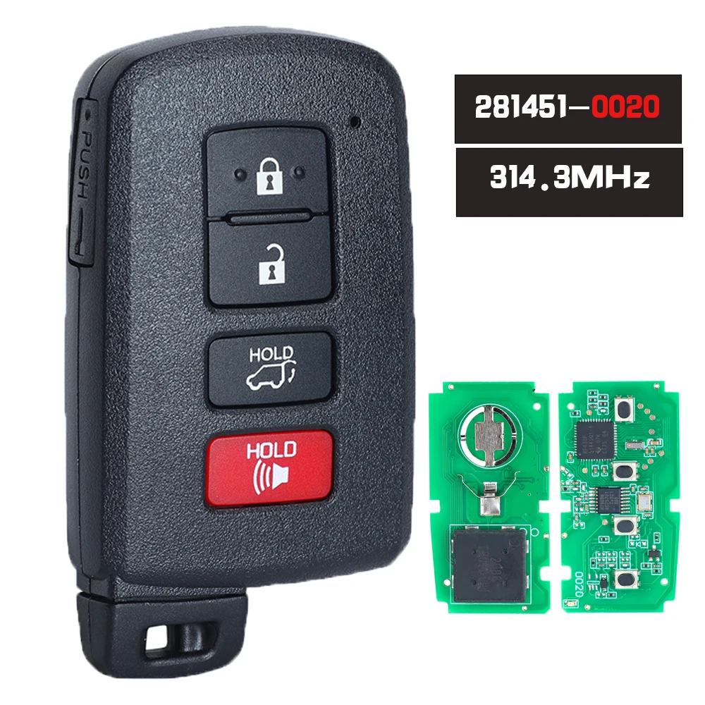 

KEYECU 281451-0020 4 Button Car Key for Toyota RAV4 2013 2014 2015 2016 2017 2018 Keyless Go Smart Remote Key Fob 314.3MHz 8A