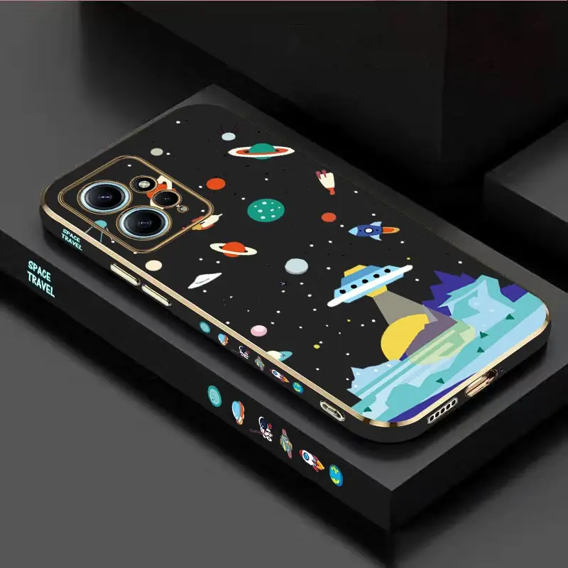 Sailing Spaceships Luxury Plating Phone Case For Xiaomi Redmi Note 12 12Pro 12S 12Turbo 12ProPlus 12R 11 11Pro 11S 11T 10 Cover