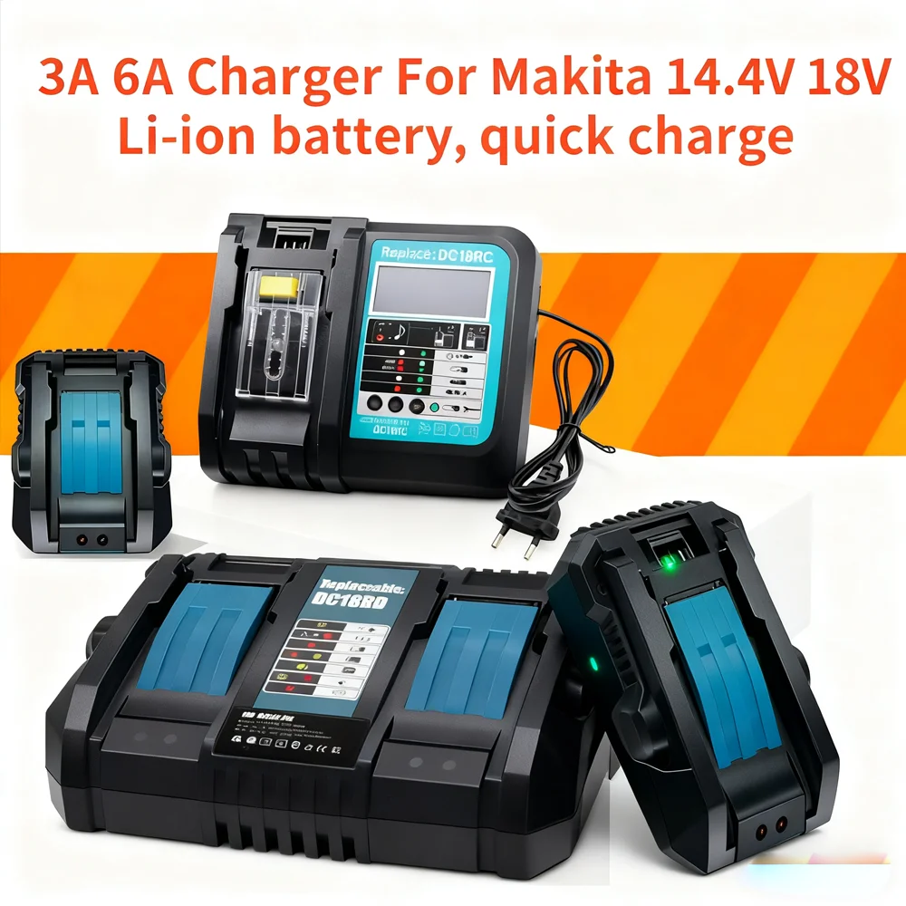 

18V Dual Ports Charger ，For Makita BL1830 BL1415 BL1430 BL1840 BL1850 BL1860 14.4V-18V Li-ion Battery Replacement 3A Charger