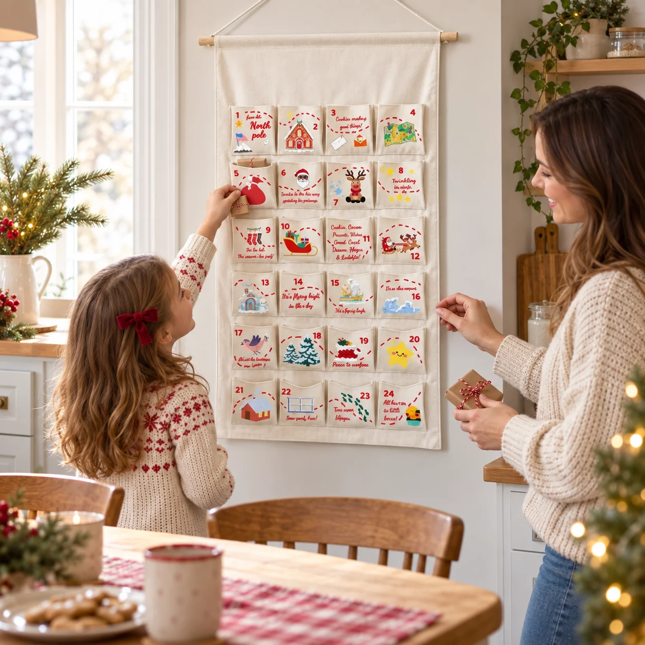 Custom Holiday Countdown Calendar Hanging Bag Canvas Gift Organizer For Kids Christmas Gift Bag DIY Advent Home Party Wall Decor