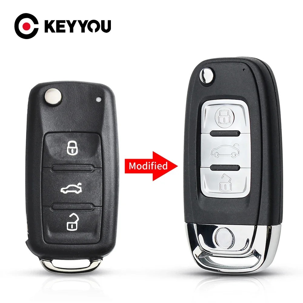 KEYYOU Modified Flip Car Key Shell Case For VW Volkswagen Golf 6 Mk6 Tiguan Polo Passat CC SEAT Skoda Octavia 3 Buttons Fob