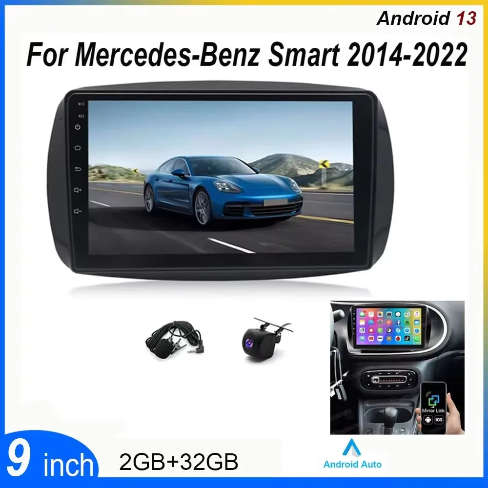 2+32G 9in Android 13 Car Stereo Radio GPS Navigation Wireless fit for Carplay Android Auto For Mercedes Benz Smart 2014 - 2022