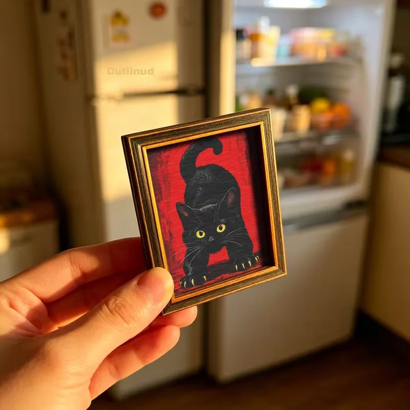 Magnetic Wooden Photo Frame Fridge Magnet Cute Cat Kitchen Home Decor