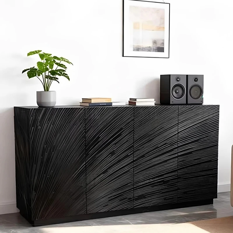 Modern luxury textured side cabinets 4 door wooden lockers for living and dining rooms