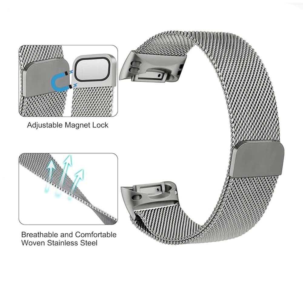 Milanese Loop Strap for Fitbit Charge 5 6 Band correa Replacement Wristband Metal Magnetic Stainless Steel Bracelet