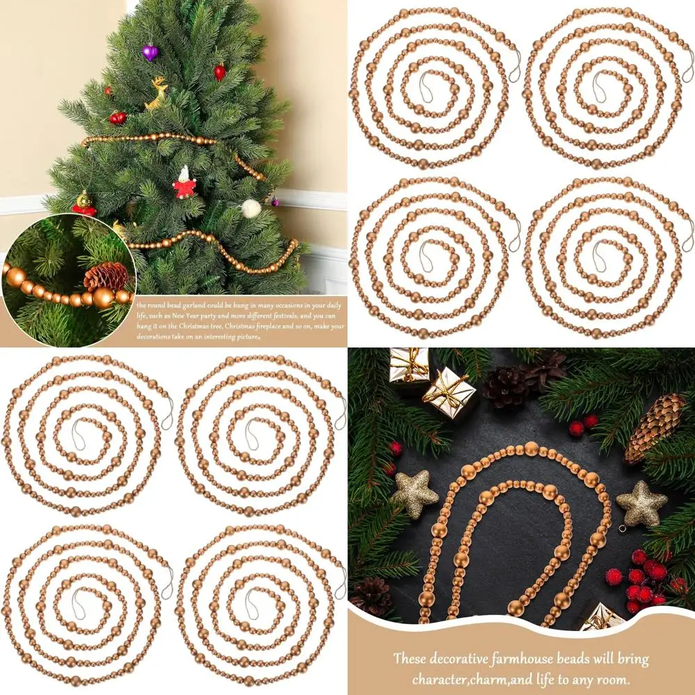 

Гирлянда из золотых деревянных бусин, 40-футовая подвеска на рождественскую елку, деревенский декор фермерского дома для праздничного дома