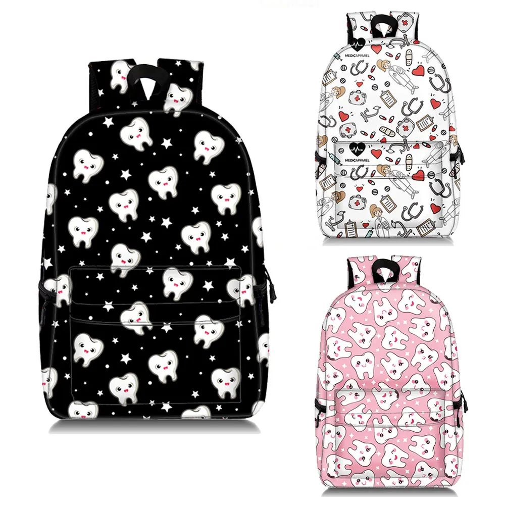 Cartoon Tooth / Nurse Doctor ECG Backpack Teeth Floss Linen Softback Bags Girl Casual Traveling Portable Bags Student School Bag