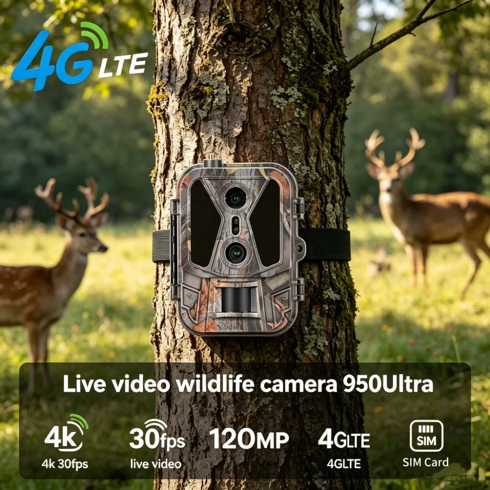 

NEW Suntekcam 2026 HC 950 Ultra 18650 Battery 4G LTE Dual Lens Trail Camera 4K 120MP Long Standby Hunting Camera