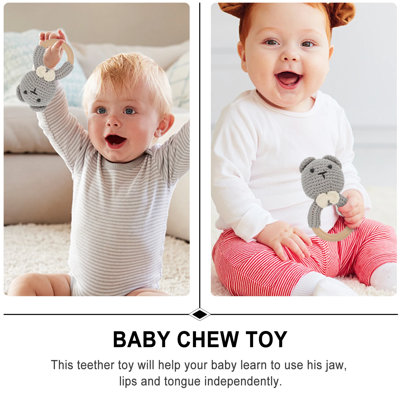 

Baby Teething Toys Infant Teether Chew Plaything Ring Supply Newborn Soother Crotchet Wood Wool Smooth Edges Cartoon Design