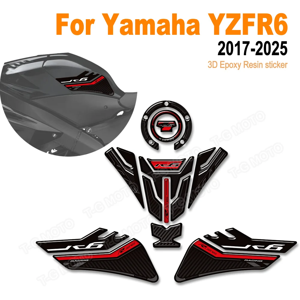 

YZF R6 2017-2025 For Yamaha YZF-R6 YZFR6 Tank Pad 3D Cap Grips Gas Fuel Kit Knee Stickers Decals Protection Motorcycle 2022 2024