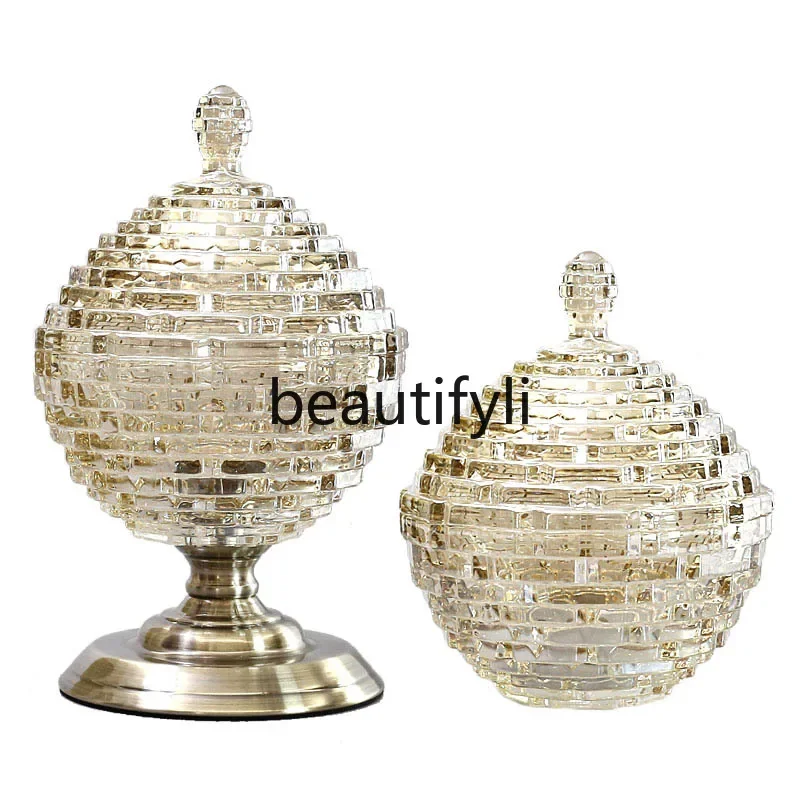 European retro crystal glass candy jar high value American decoration storage jar light luxury ornament storage sugar jar