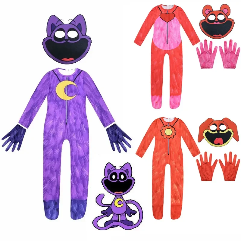 Smiling Critters Cosplay Costumes Smiling CAT Nap Catnap Action Jumpsuit Halloween Carnival Party Dress Up Suit For Kids Boys