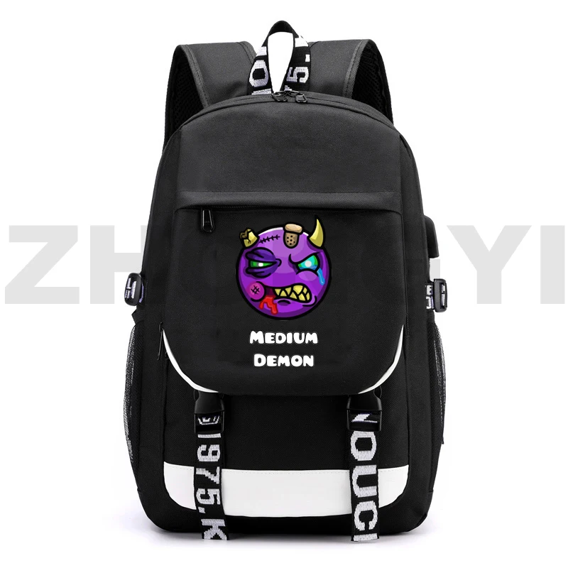 Canvas Angry Geometry Dash Backpack Teenager Computer Sports School Bags Mens Travel Business Anti-theft USB Charging Bookbag