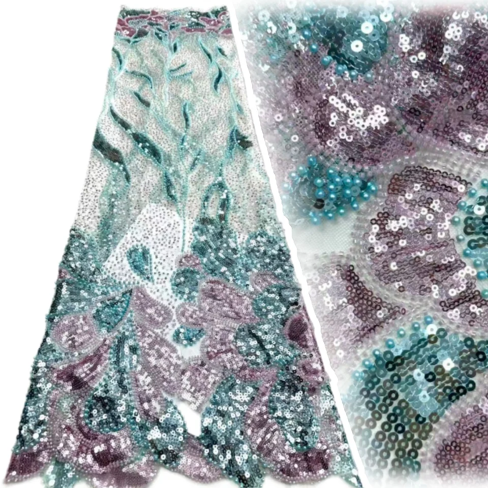 2026 Hot Sale Dignified Luxury Quality Handmade Embroidery Net Lace Fabric with Stones for Women Wedding Dress 5 Yards 2406