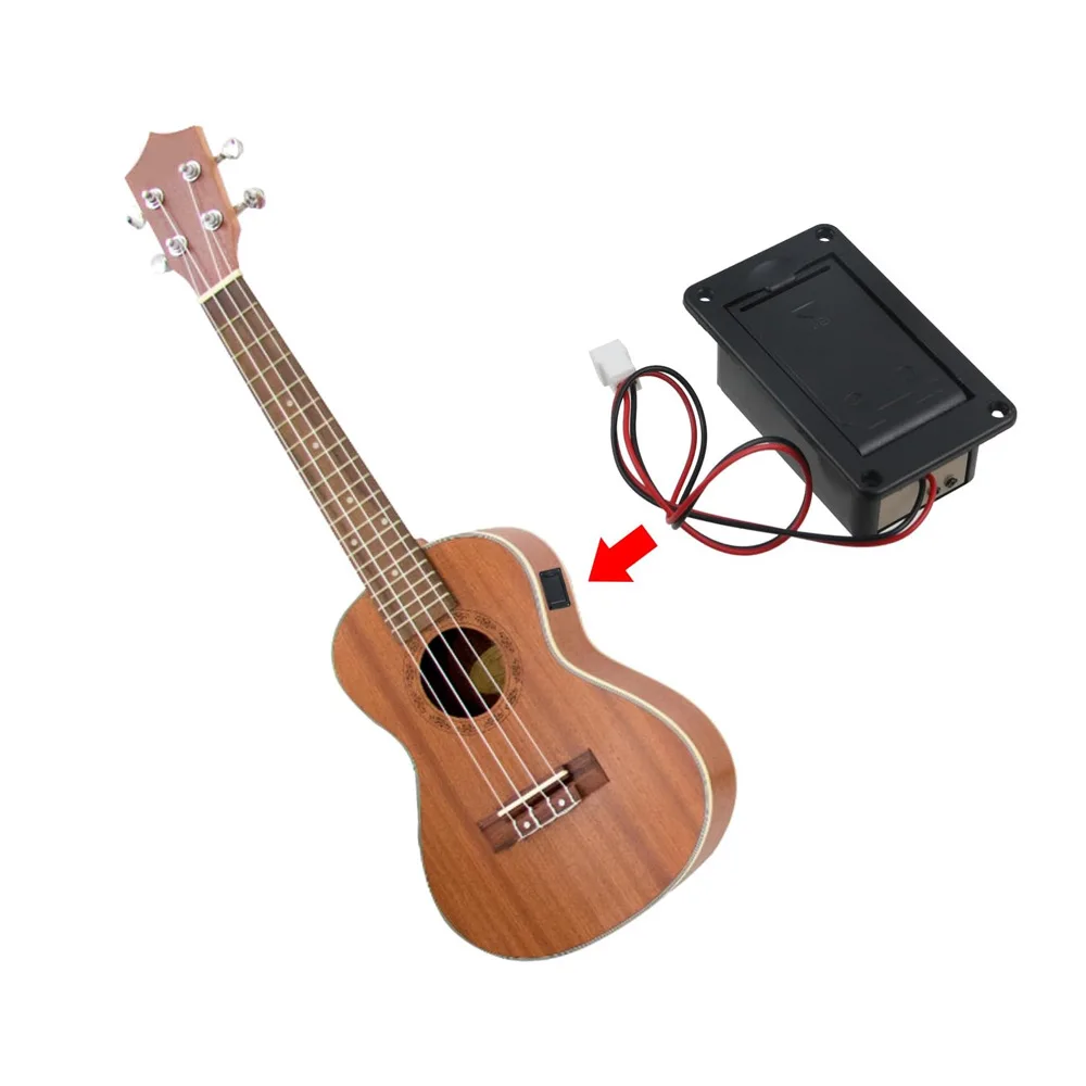 1pcs balck Guitar 9V Active Pickup Battery Box, Plastic Battery Compartment with Contact Pins, 2-Pin Connector
