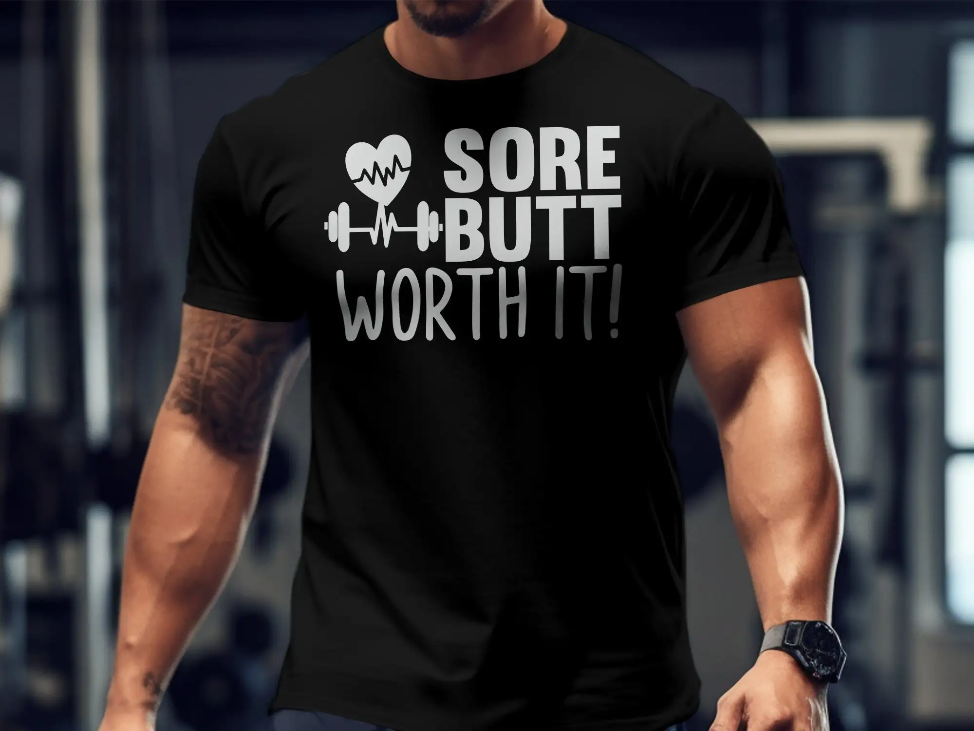 Workout Motivation T Shirt Sore Butt Worth It Fitness Gym Funny Exercise Clothing Casual Activewear Apparel