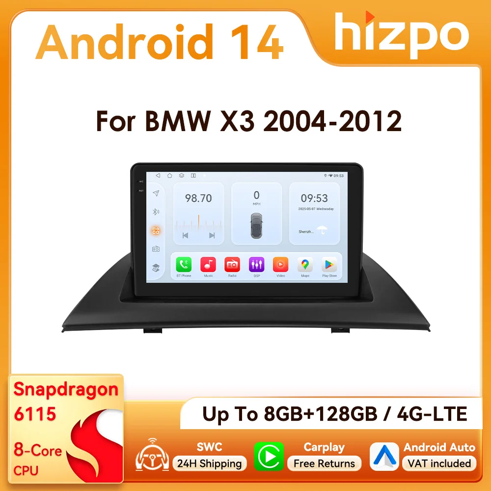 9 " Hizpo 2Din CarPlay Android Auto autoradio pour BMW X3 E83 2004 - 2012 GPS Navigation DSP RDS 4G BT Otca-Core Snapdragon6115