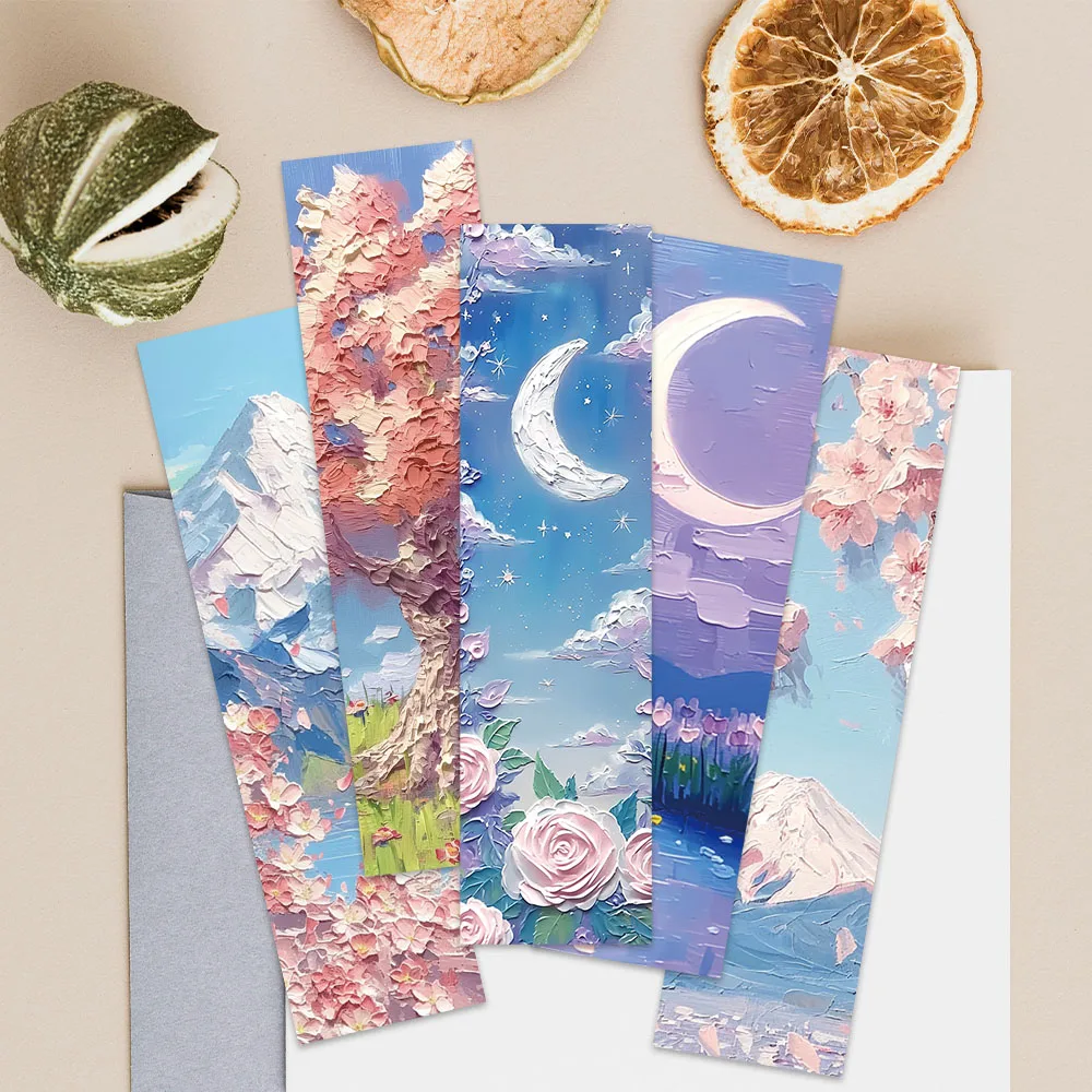 30pcs Cartoon Flowers Landscape Oil Painting Paper Bookmarks DIY Students Readers Page Markers Library Office Page Marking