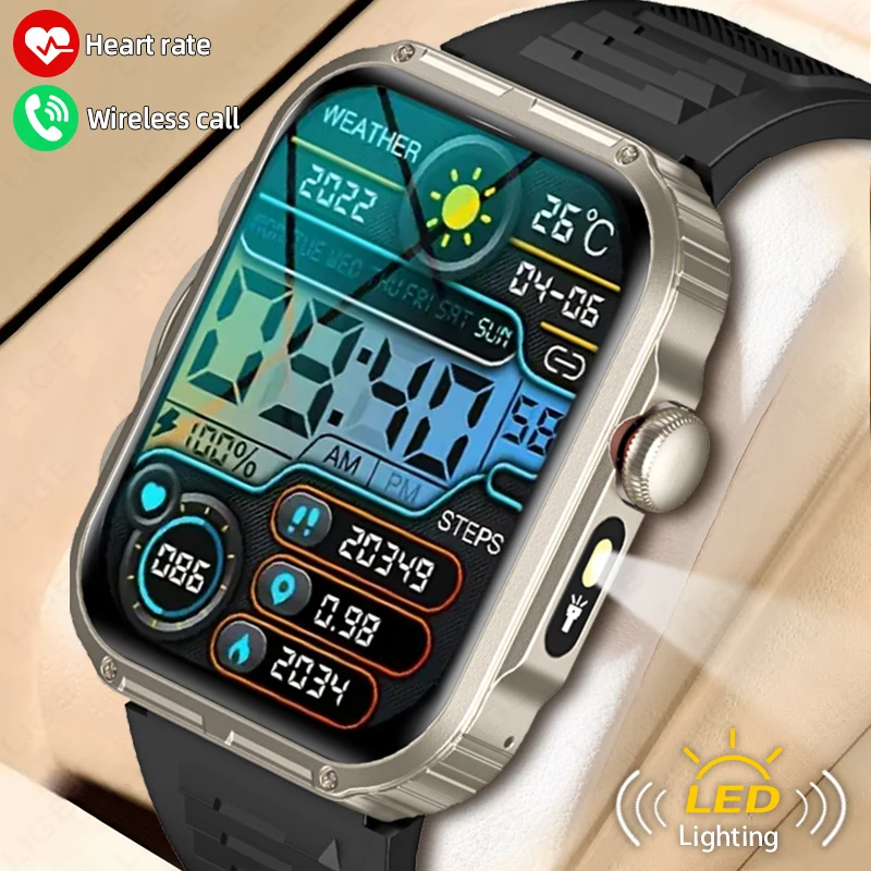 

LIGE модные умные часы с HD-экраном, светодиодный фонарик, мужские часы, Bluetooth-вызов, спортивное отслеживание, водонепроницаемые умные часы для здоровья