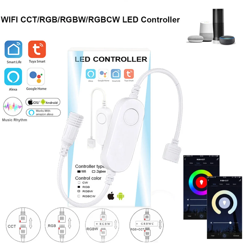 Contrôleur de document unique pour bande lumineuse LED, gradateur Tuya Smart Life, DC12, DC24V, DC5V, USB, Wifi 5050, RGB, RGBW, RGBCCT, Alexa,