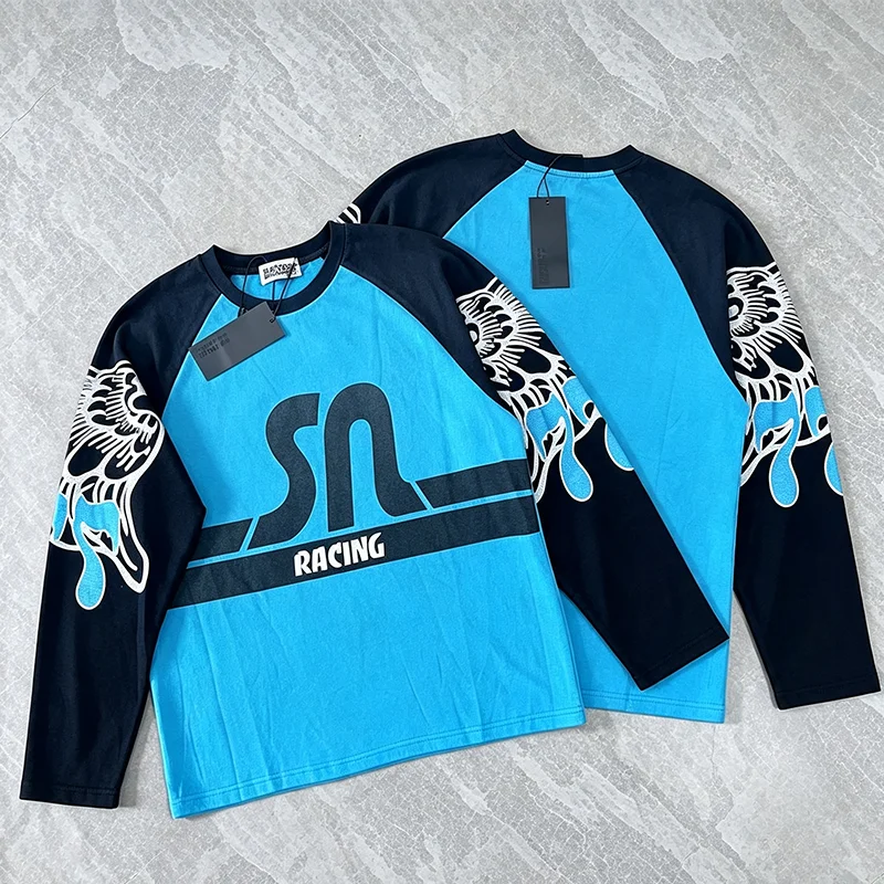 2026 New SATOSHI NAKAMOTO Retro Racing Raglan Long Sleeve Tee Symmetric Arm Art Print Streetwear Top