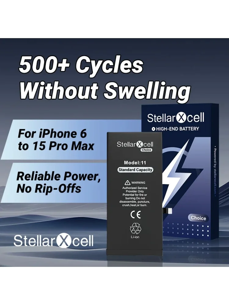StellarXcell Choice Akku für iPhone, Versand aus Deutschland, für iPhone 11 12 13 14 15 mini Plus Pro Promax, Standard-Kapazitätsakku, Standard-Qualitätsakku, iPhone-Akku-Ersatz mit kostenlosen