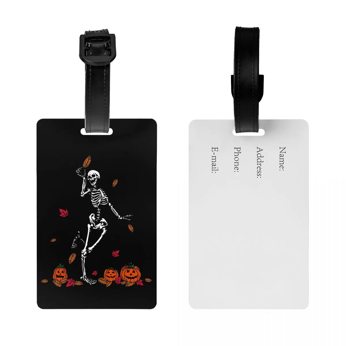 Custom Dancing Skeleton Luggage Tag for Travel Suitcase Halloween Privacy Cover Name ID Card