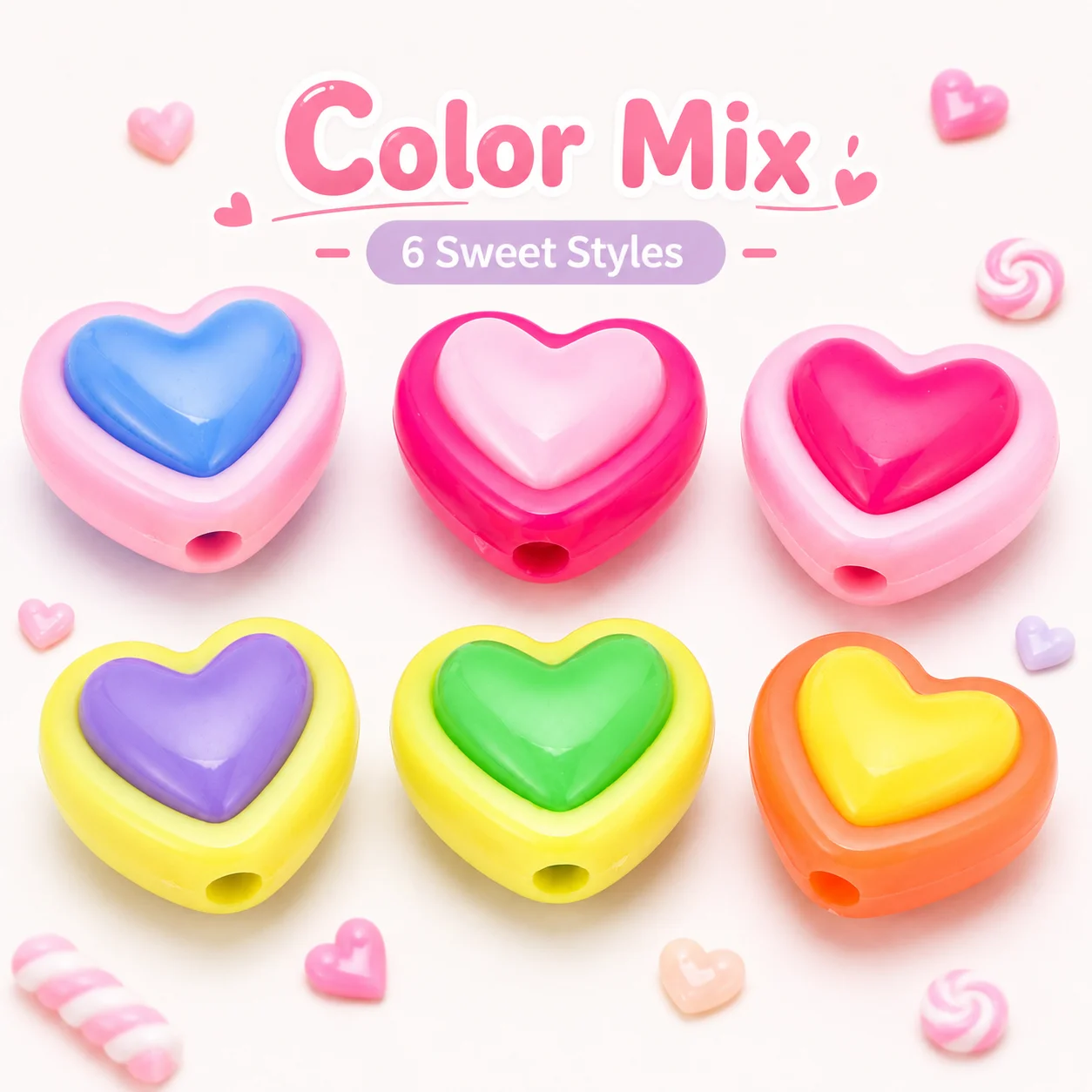 20Pcs 6 Styles Mixed Acrylic Beads Glitter AB Color Round Heart Irregular Spacer Beads For DIY Jewelry Making Bracelet Necklace view 3