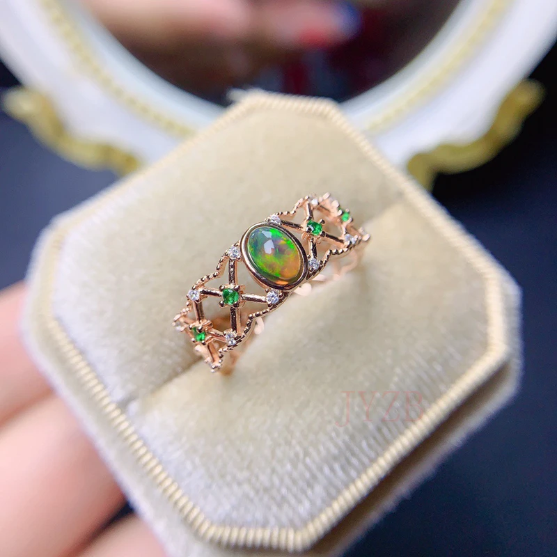 

High sense natural Opal ring female ins niche fashion gemstone ring light luxury high quality sterling silver adjustable