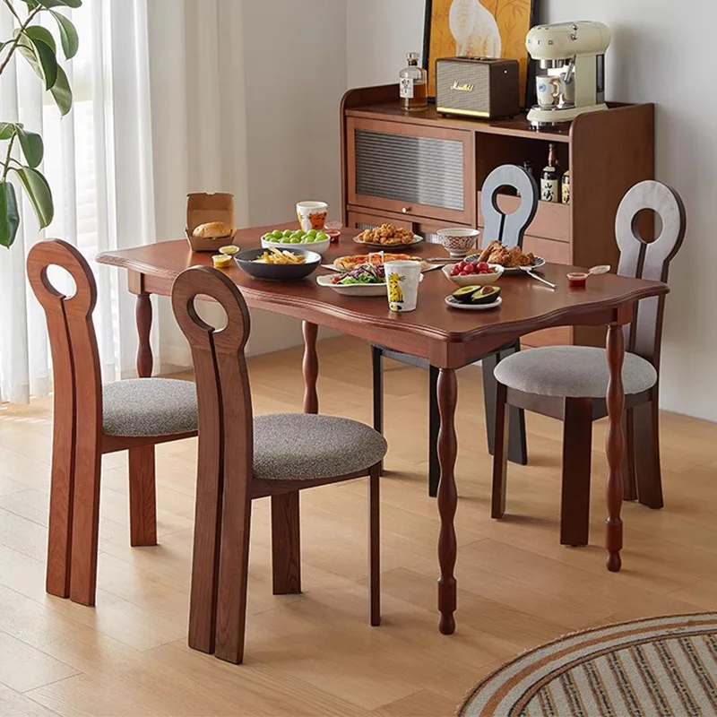 French wave dining table solid wood retro petal solid wood rectangular antique table small household