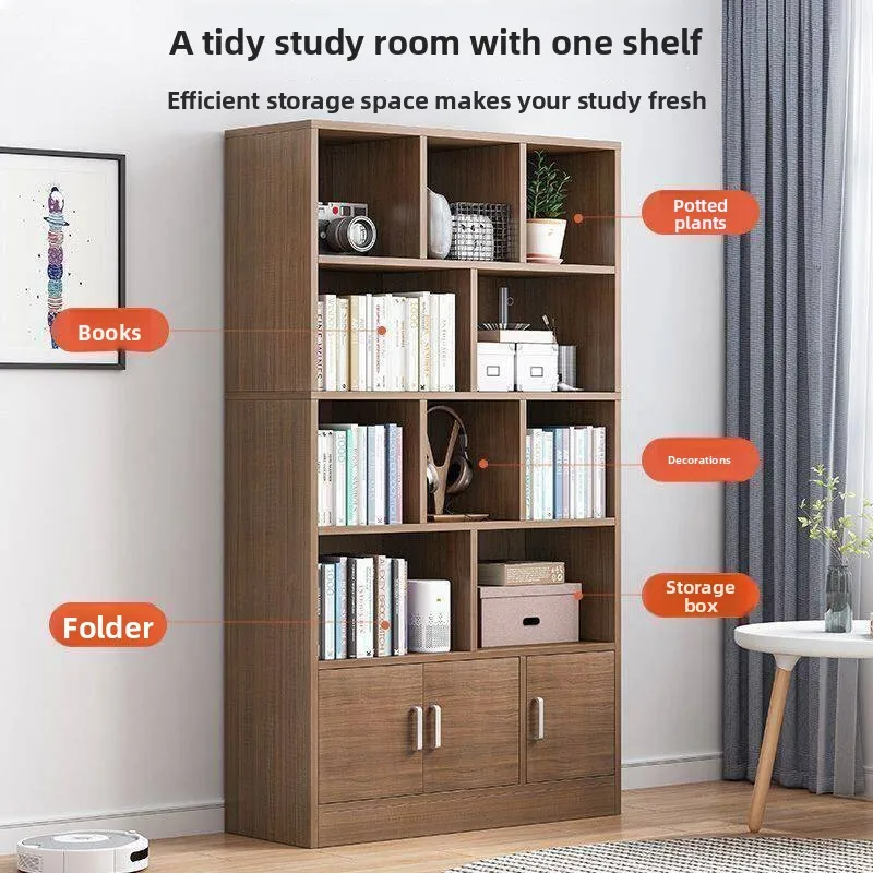 Simple Floor-Standing Bookshelf Living Room Office File Storage Cabinet Wall-Near Easy Assembly Bookcase Organizer Rack