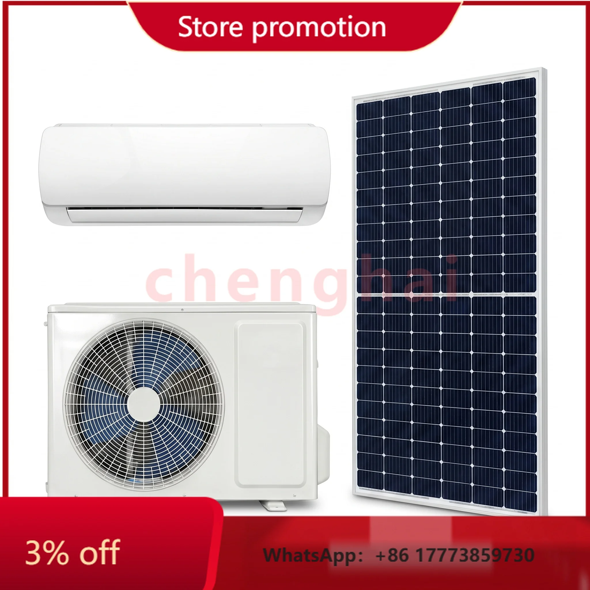 CHKJ for 9000 BTU Cooling and Heating Solar Air Conditioner Hybrid AC/DC Inverter System with Solar Panel for Residential