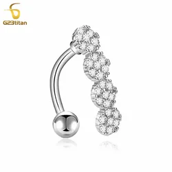 G23titan Silver Color Crystal Belly Button Ring Surgical Titanium Steel Piercing ombligo nombril Reverse Navel Bar Body Jewelry