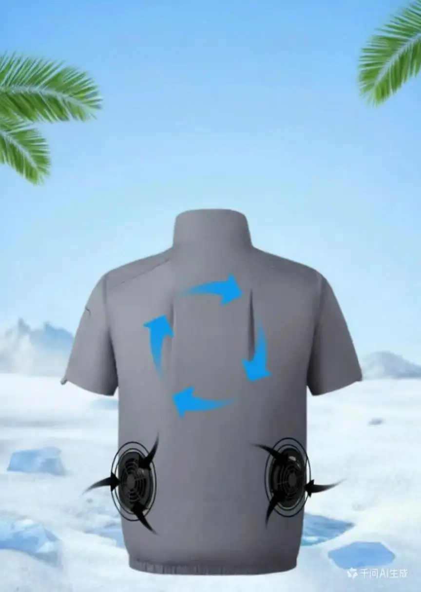 Summer Air-Conditioning Workwear with Fan Cooling, Outdoor Temperature-Reducing Breathable Short-Sleeve (Excluding Power Bank)
