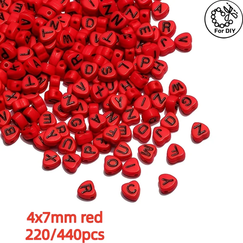 4x7mm 220/440pcs red heart-shaped letter beads, used for making accessories such as bracelets, necklaces, earrings