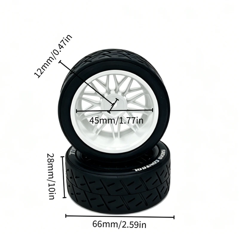 4Pcs 1/10 Rally Wheels & Tires - 12mm Hex Plastic Rims Rubber Tyres for Tamiya TT01 TT02 XV01 TA06 PTG2