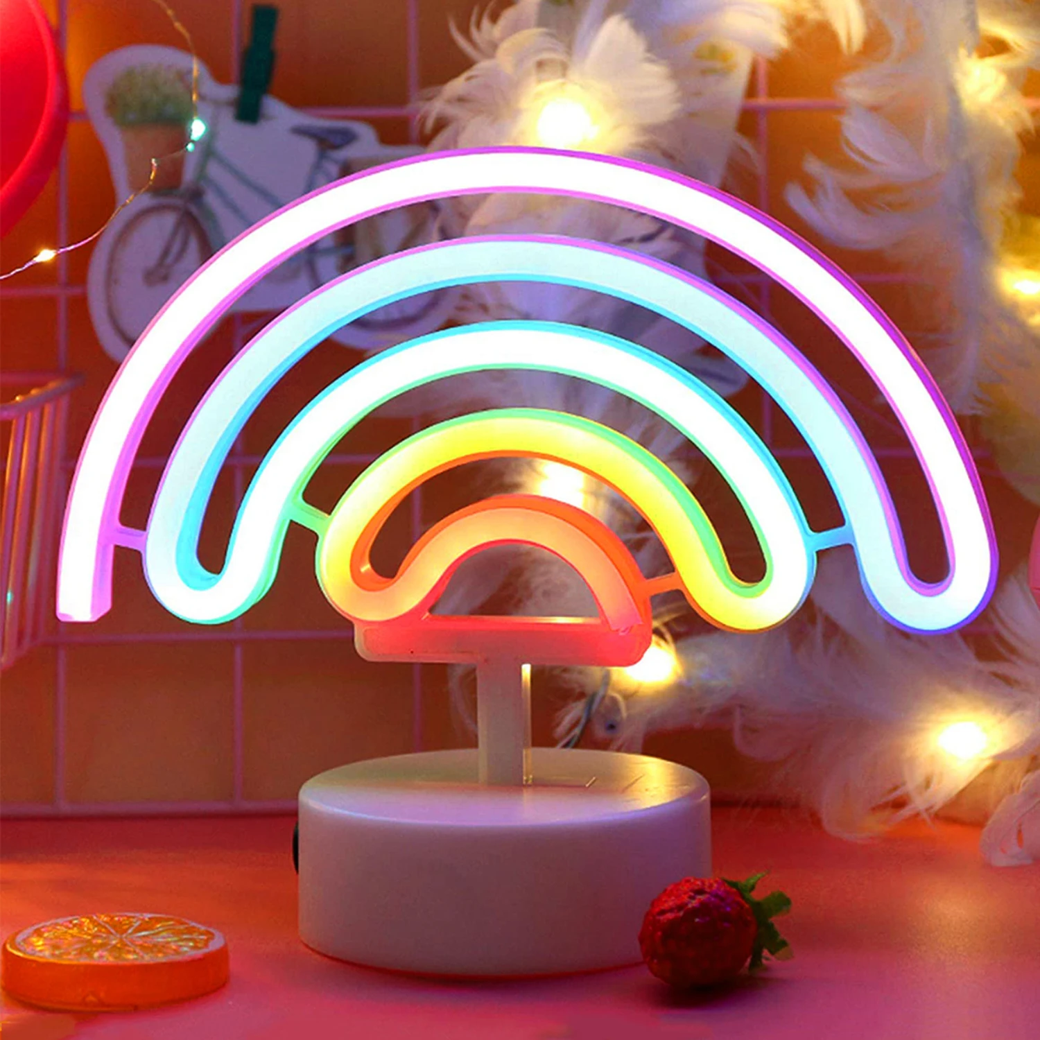 Rainbow LED Neon Sign Light - Battery/USB Powered Nightlight for Room Decor