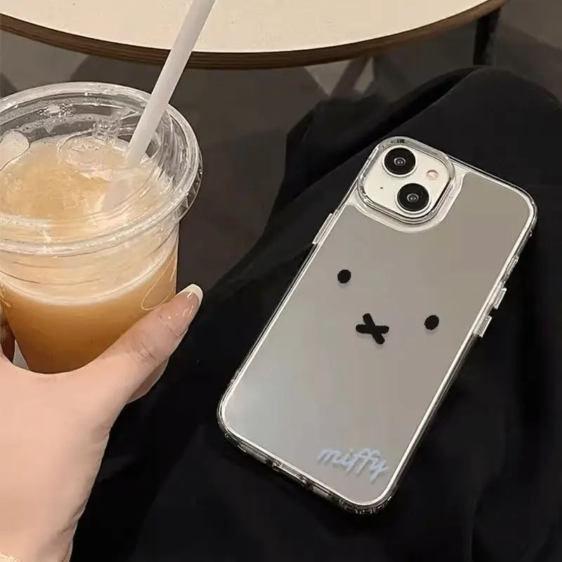 Miffy Mirror Phone Case for IPhone 17Pro Cute Hard Back Cover for 16Plus/15/14 Minimalist Glossy Protective Shell Shockproof